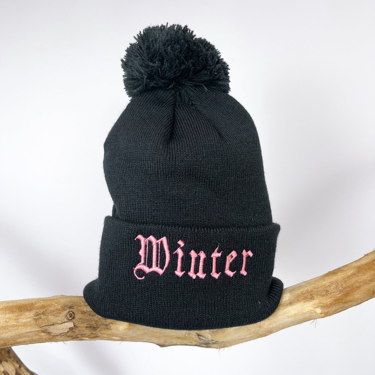 PERSONALISED GOTHIC NAME BOBBLE KNIT HAT