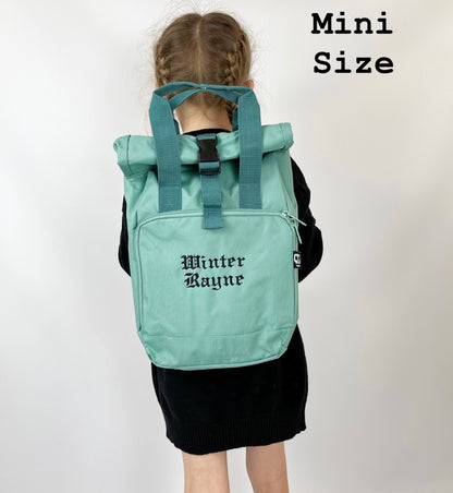 PERSONALISED GOTHIC NAME ROLL TOP BACKPACK BAG