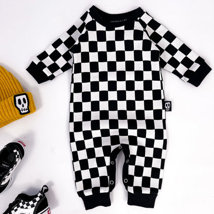 CHECKERBOARD FOOTLESS ROMPER